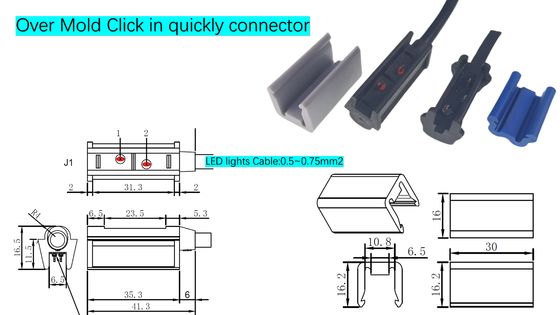 5Α-20Α Κλικ-Εντός Overmold Connector Αυτοκινητοβιομηχανική καλωδίωση με βελτιστοποιημένη υποστήριξη καλωδίων και φώτα καθαρισμού με ένα μόνο σημάδι